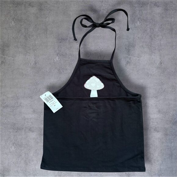 Hot Topic SM Black Mushroom Heart Halter Tank Top Cute & Trendy - Picture 2 of 4